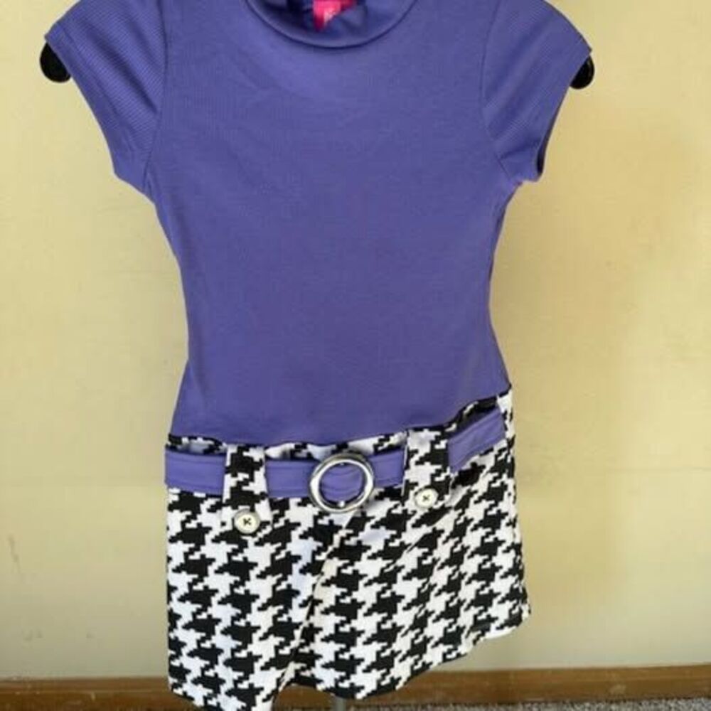 Purple and Houndstooth Dress 8435 Medium (7/8 girls)
